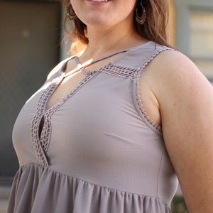 Bombshells mauve mini dress, criss cross v neck